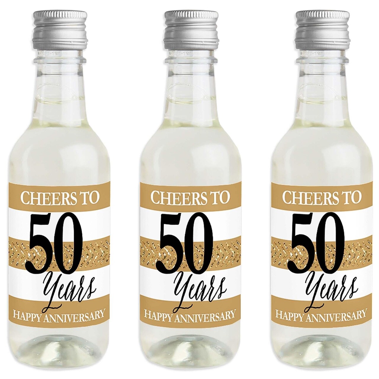 Big Dot of Happiness We Still Do - 50th Wedding Anniversary - Mini Wine and Champagne Bottle Label Stickers - Anniversary Party Favor Gift - Set of 16